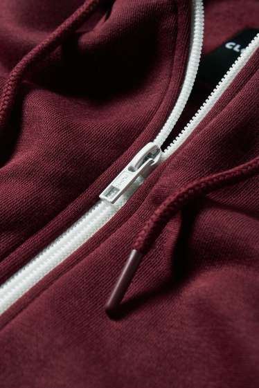 Uomo - Felpa con zip e cappuccio - rosso scuro