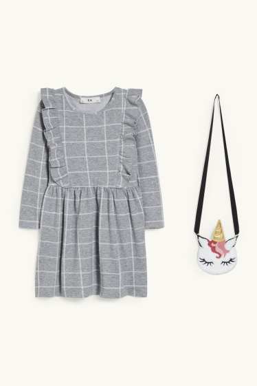 Kinder Mädchen - Set - Kleid und Umhängetasche - 2 teilig - grau-melange