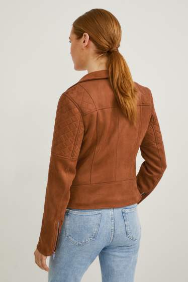 Damen - Bikerjacke - Velourslederimitat - havanna