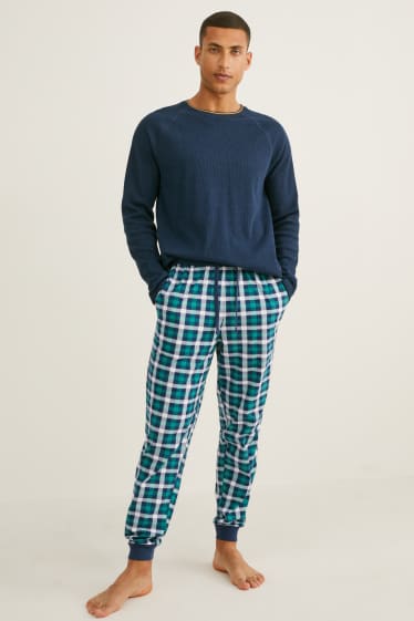 Hommes - Pyjama en flanelle - à carreaux - bleu foncé