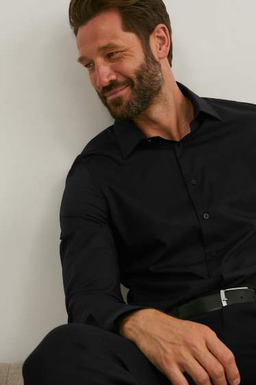Heren - Business-overhemd - slim fit - kent - gemakkelijk te strijken - zwart