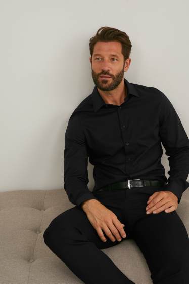Heren - Business-overhemd - slim fit - kent - gemakkelijk te strijken - zwart