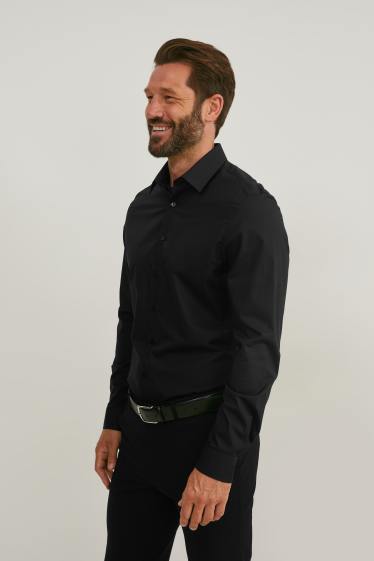 Heren - Business-overhemd - slim fit - kent - gemakkelijk te strijken - zwart