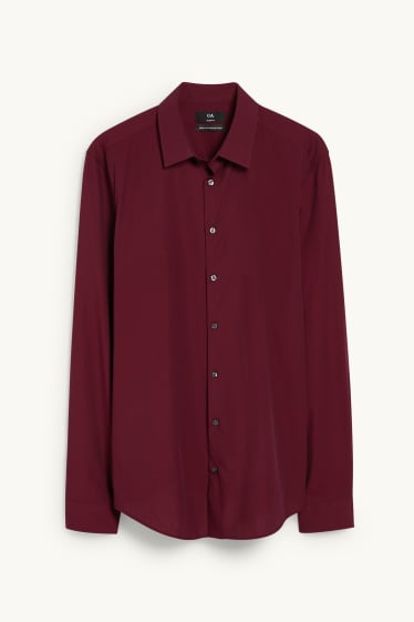 Uomo - Camicia business - slim fit - colletto all’italiana - facile da stirare - bordeaux