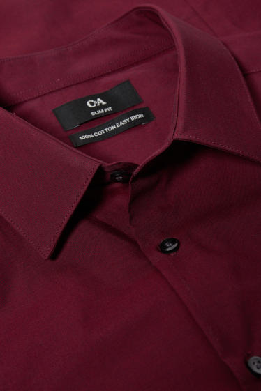 Uomo - Camicia business - slim fit - colletto all’italiana - facile da stirare - bordeaux
