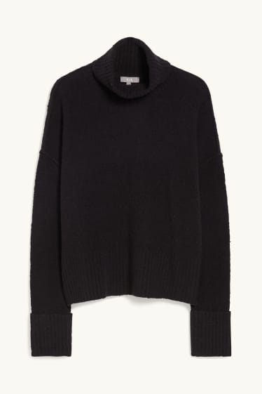 Femmes - Pull en maille bouclée à col roulé - noir