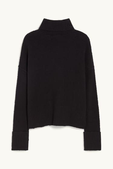 Femmes - Pull en maille bouclée à col roulé - noir