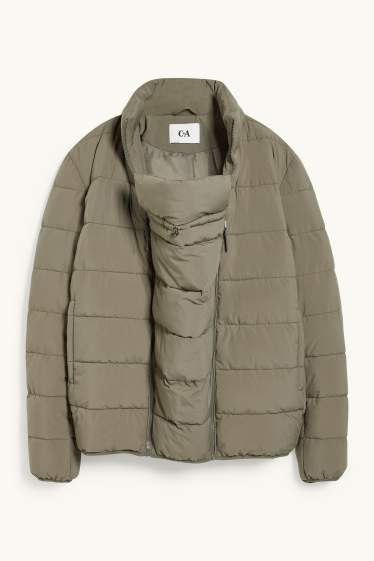 Women - Maternity quilted jacket with hood and baby puch - unisex - dark green