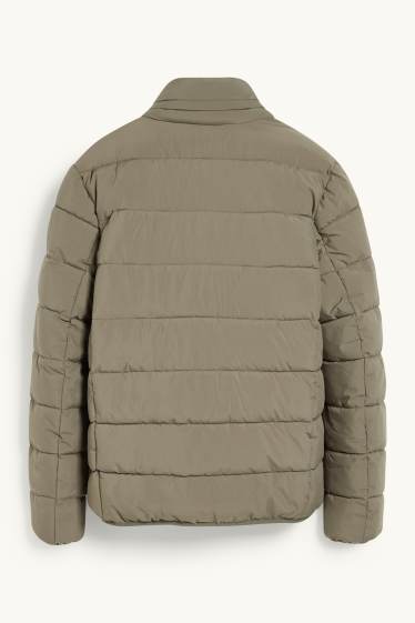 Women - Maternity quilted jacket with hood and baby puch - unisex - dark green