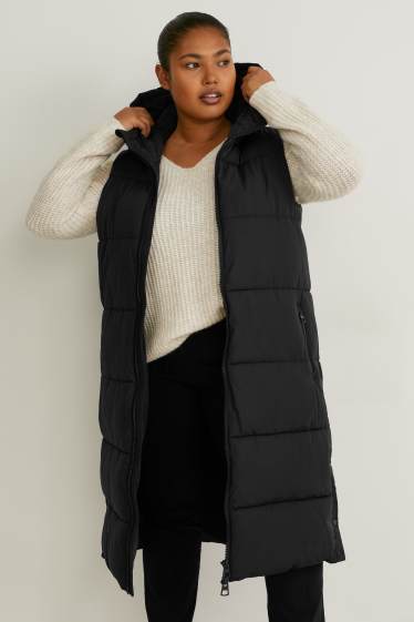 Donna - Gilet trapuntato con cappuccio - nero