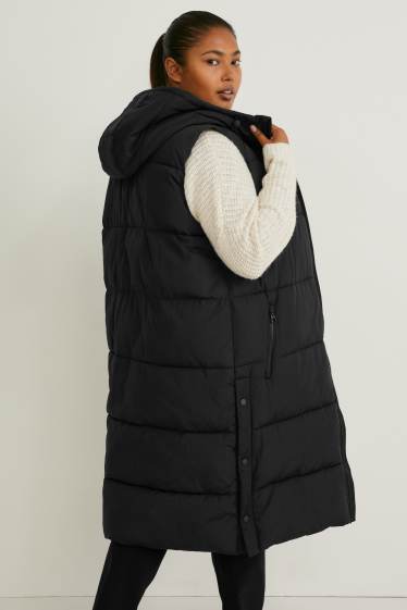 Donna - Gilet trapuntato con cappuccio - nero