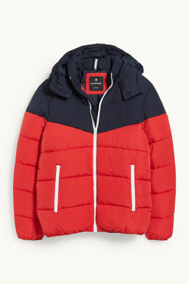 Hommes - CLOCKHOUSE - doudoune à capuche - rouge / bleu foncé