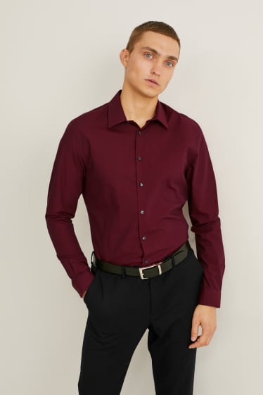 Uomo - Camicia business - slim fit - colletto all’italiana - facile da stirare - bordeaux