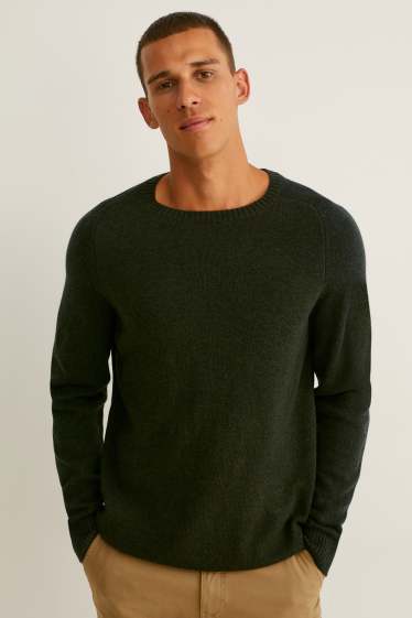 Men - New wool jumper - dark green