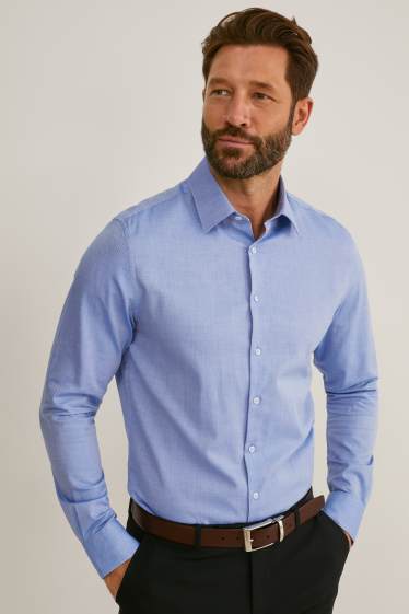 Hommes - Chemise de bureau - coupe slim - col kent - facile à repasser - bleu clair