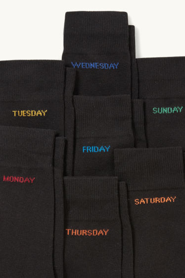 Herren - Multipack 7er - Socken mit Motiv - Wochentage - schwarz