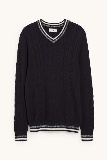 Herren - Pullover - Zopfmuster - dunkelblau
