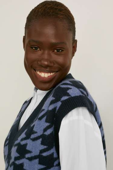 Dámské - Svetrová vesta - kostkovaná - modrá/tmavomodrá