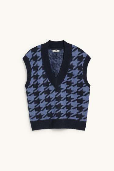 Dámské - Svetrová vesta - kostkovaná - modrá/tmavomodrá