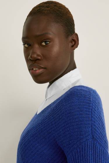 Femmes - Robe en maille - bleu foncé-chiné