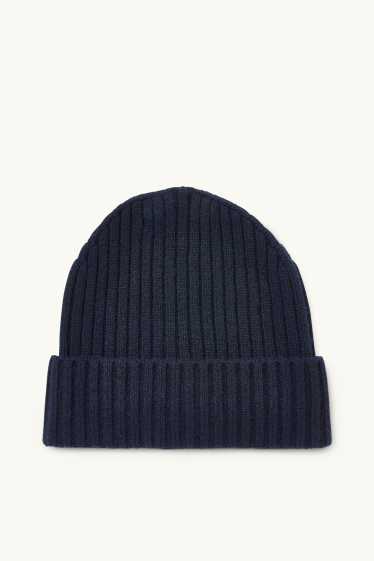 Hombre - Gorro de punto con mezcla de cachemir y lana - azul oscuro