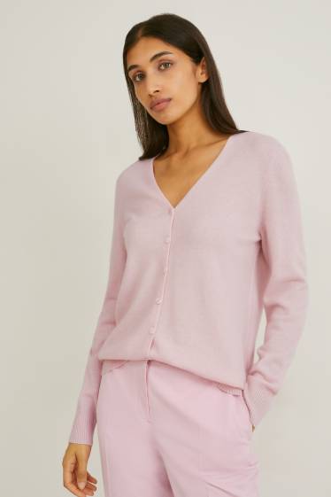 Dames - Gebreid vest van kasjmier - roze mix