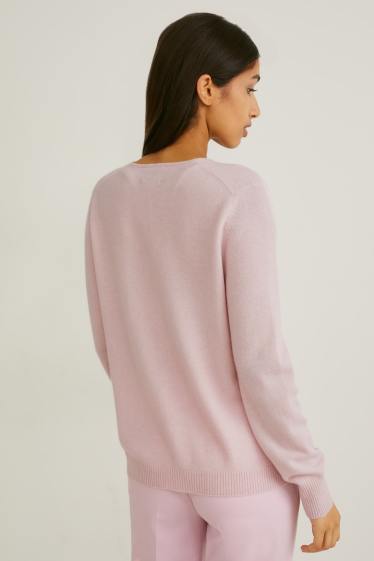 Dames - Gebreid vest van kasjmier - roze mix