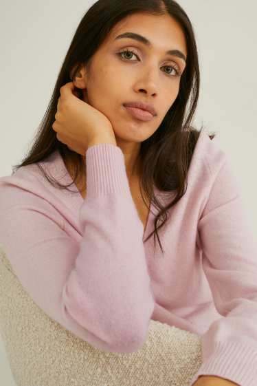 Dames - Gebreid vest van kasjmier - roze mix