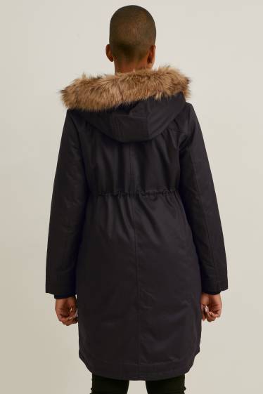 Dámské - Těhotenská parka s kapucí - nosící - zimní - černá