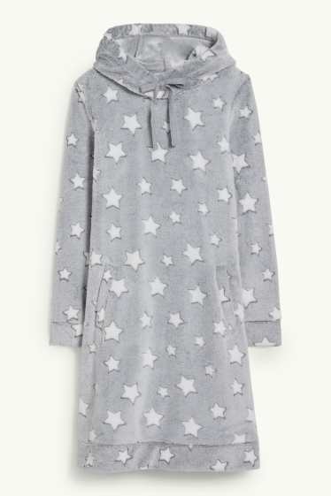 Femmes - Haut long en polaire à capuche - à motif - gris clair