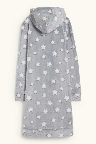 Femmes - Haut long en polaire à capuche - à motif - gris clair