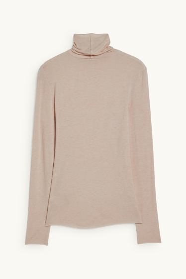 Damen - Rollkragen-Unterziehshirt mit Kaschmir-Anteil - beige