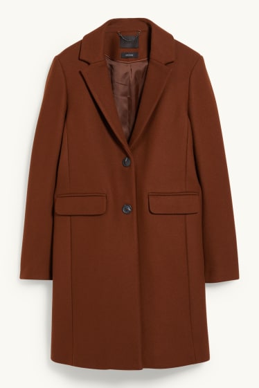 Donna - Cappotto con spalle imbottite - misto lana - marrone