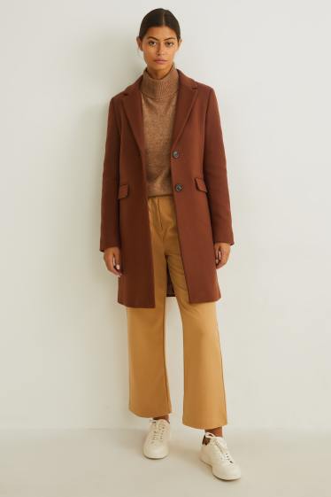 Donna - Cappotto con spalle imbottite - misto lana - marrone