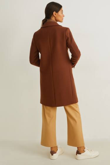 Donna - Cappotto con spalle imbottite - misto lana - marrone