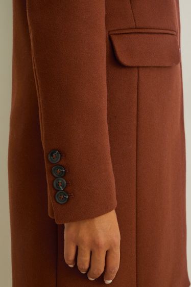 Donna - Cappotto con spalle imbottite - misto lana - marrone