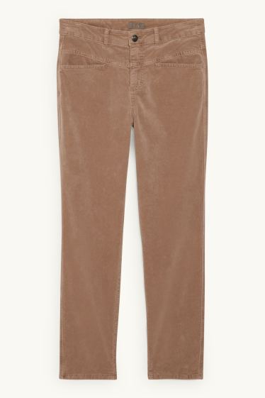 Damen - Samthose - Mid Waist - Straight Fit - beige