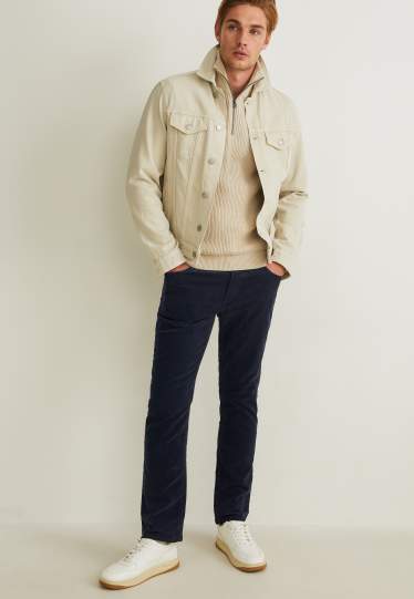 Hommes - Pantalon en velours côtelé - regular fit - LYCRA® - bleu foncé