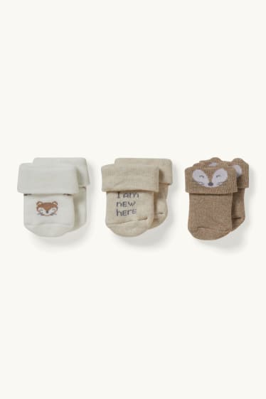 Unisexe - Lot de 3 paires - renards - chaussettes pour nouveau-né - beige