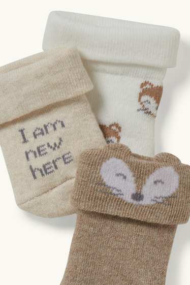 Unisexe - Lot de 3 paires - renards - chaussettes pour nouveau-né - beige