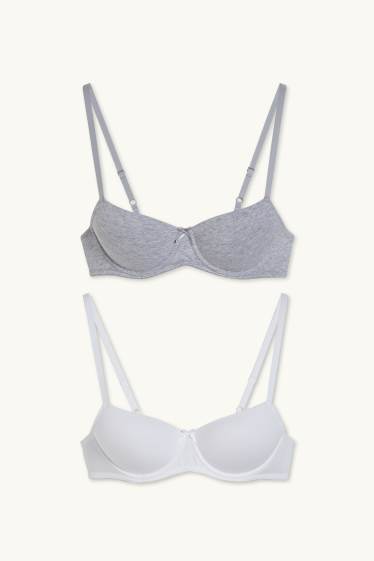 Dames - Set van 2 - BH met beugels - demi - voorgevormd - LYCRA® - wit / grijs