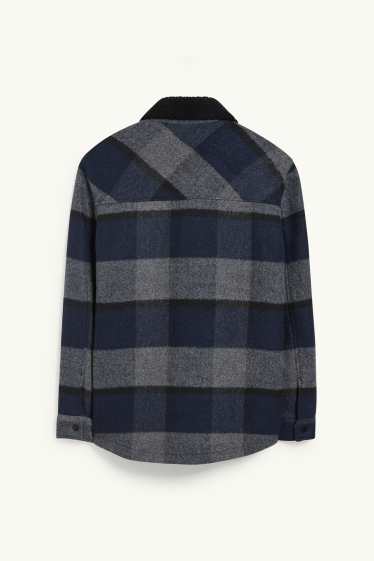 Pánské - Bunda - kostkovaná - šedá/tmavomodrá