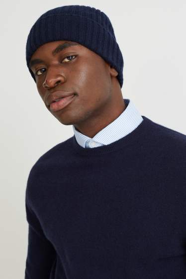 Hombre - Gorro de punto con mezcla de cachemir y lana - azul oscuro