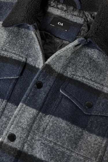 Pánské - Bunda - kostkovaná - šedá/tmavomodrá