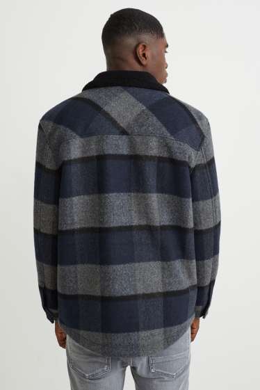 Pánské - Bunda - kostkovaná - šedá/tmavomodrá