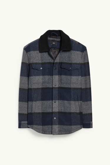 Pánské - Bunda - kostkovaná - šedá/tmavomodrá