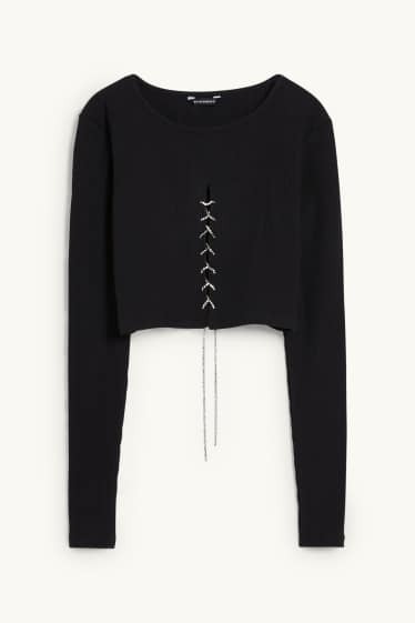 Dames - Korte longsleeve - zwart