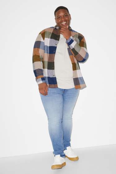 Mężczyźni - CLOCKHOUSE - koszula flanelowa - regular fit - kołnierzyk kent - w kratę - beżowy / brązowy
