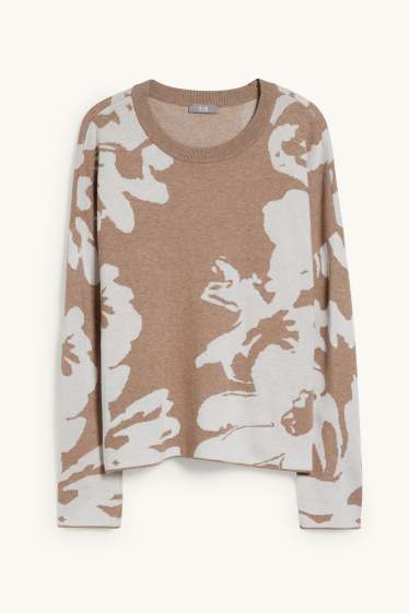 Women - Jumper - floral - brown-melange