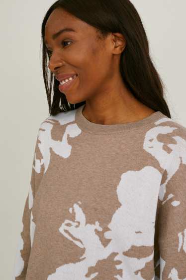 Women - Jumper - floral - brown-melange